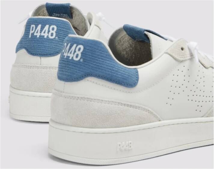 P448 Witte leren sneakers met blauwe details White Heren