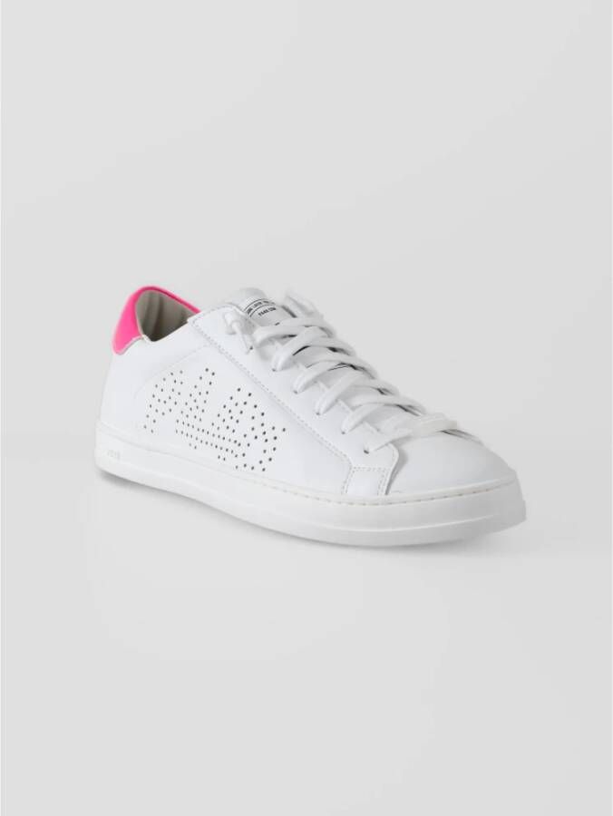 P448 Witte leren sneakers met fuchsia accenten White Dames