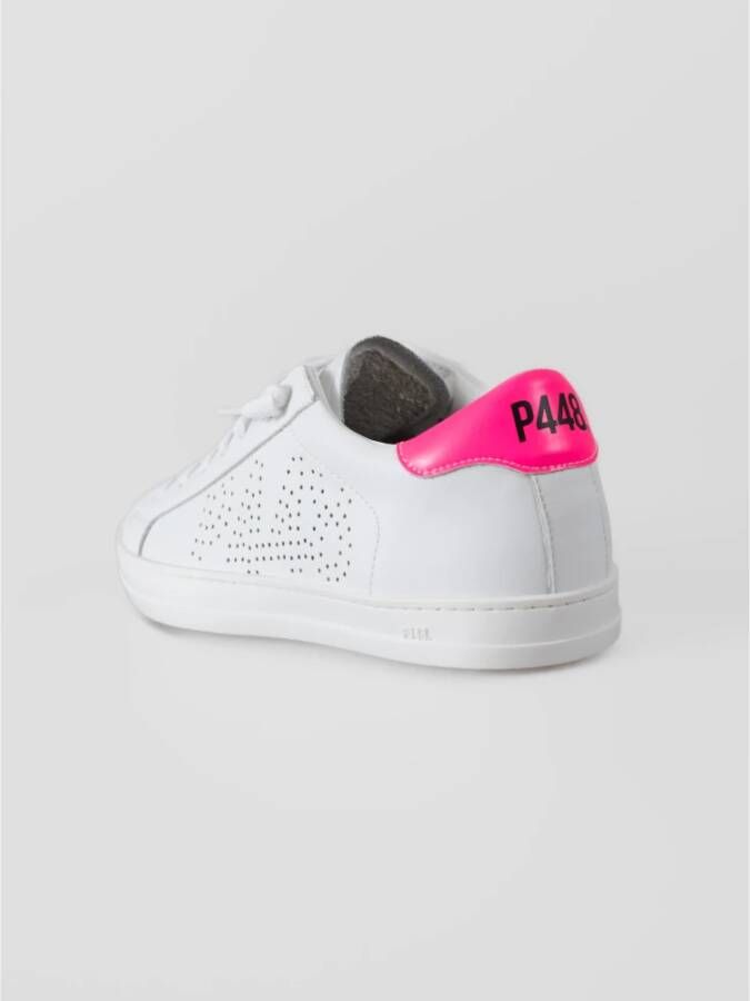 P448 Witte leren sneakers met fuchsia accenten White Dames