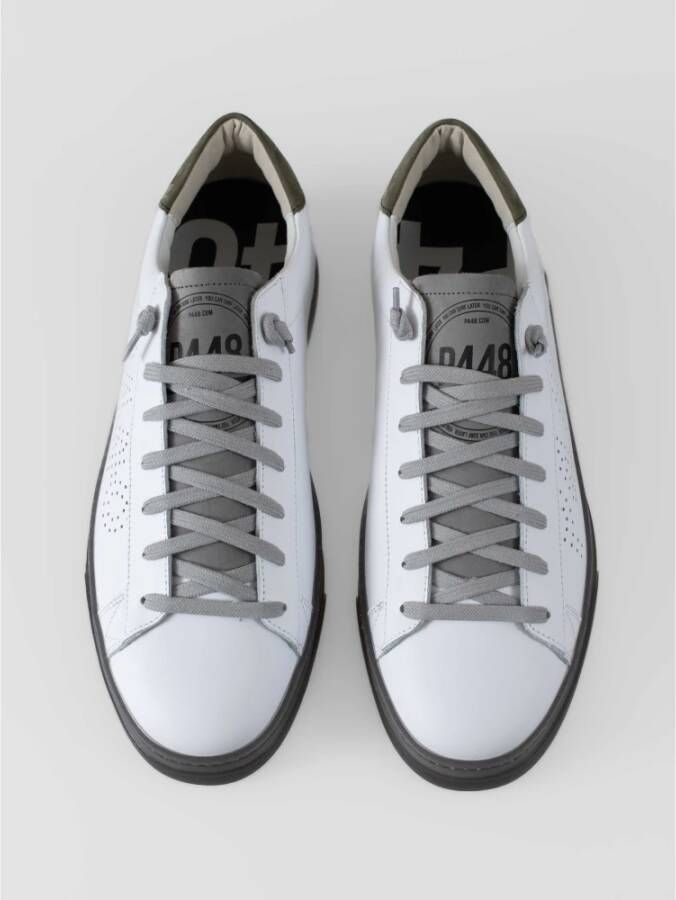 P448 Witte Leren Sneakers met Groene Details White Heren