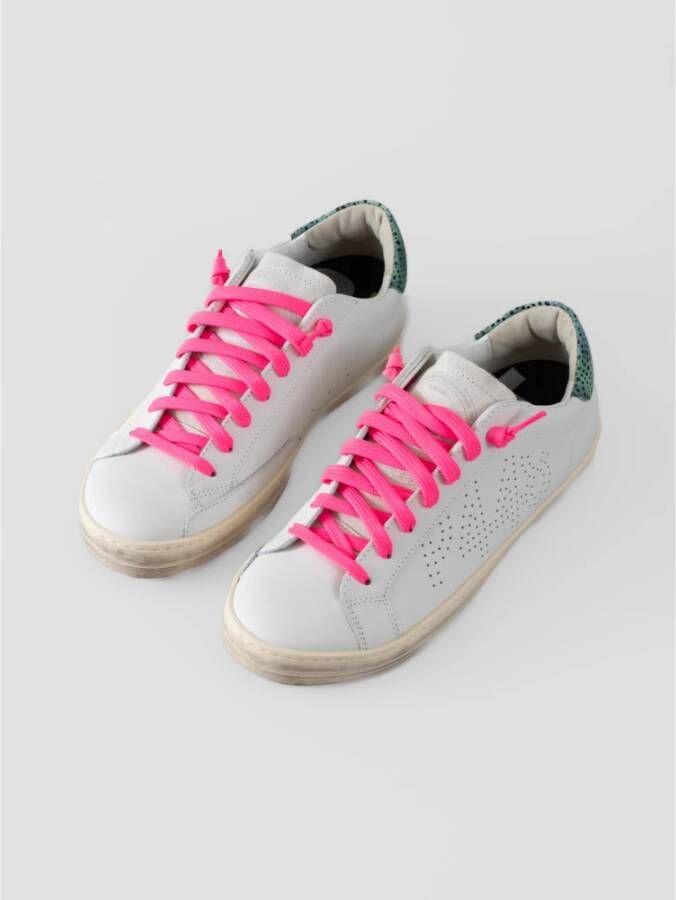 P448 Witte Leren Sneakers met Roze Details White Dames