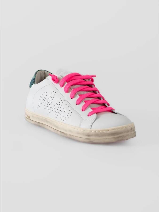 P448 Witte Leren Sneakers met Roze Details White Dames