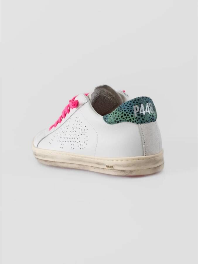 P448 Witte Leren Sneakers met Roze Details White Dames