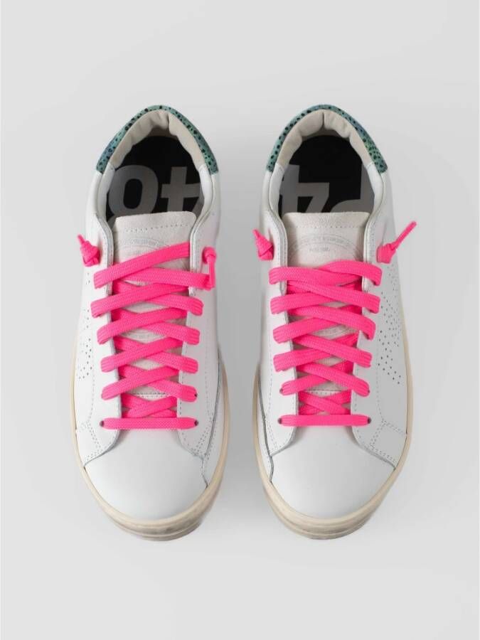 P448 Witte Leren Sneakers met Roze Details White Dames