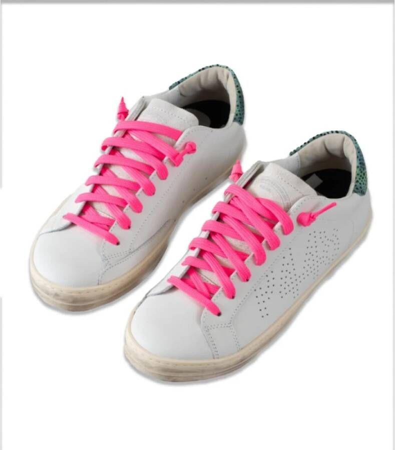 P448 Witte sneakers met mint hiel en fuchsia veters White Dames