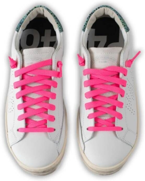 P448 Witte sneakers met mint hiel en fuchsia veters White Dames