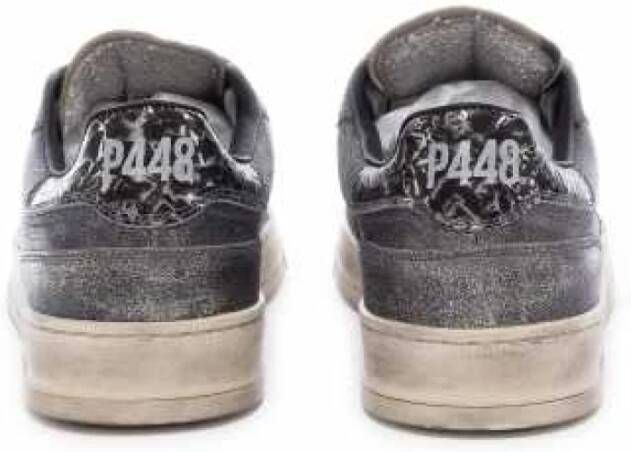 P448 Zwarte Metallic Leren Sneakers Bali Washed Stone Black Dames