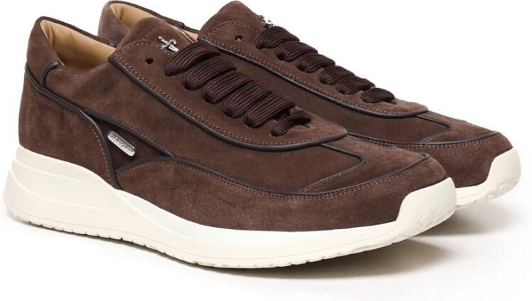 Paciotti Koffiebruine Suède Sneakers met Metalen Logo Brown Heren