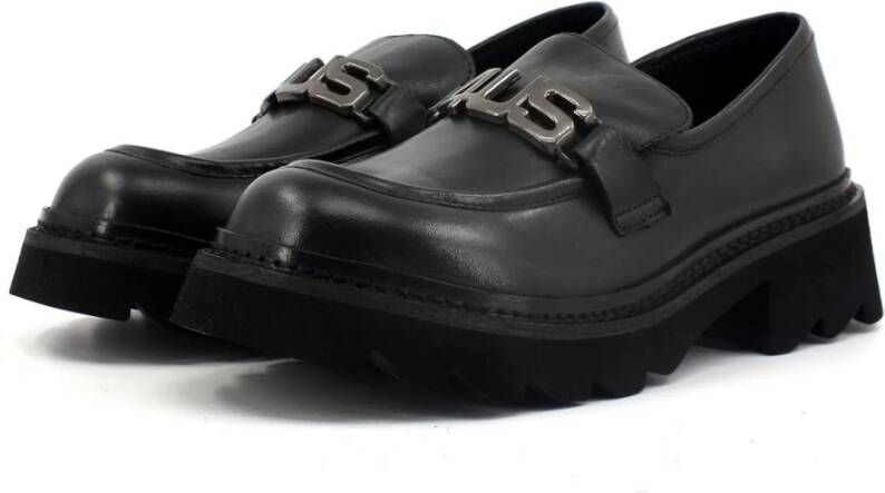 Paciotti Zwarte leren mocassin met metalen logo Black Dames