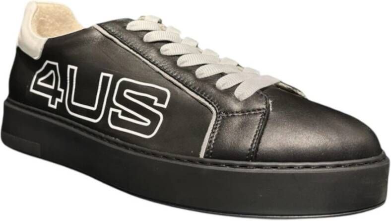 Paciotti Zwarte leren sneaker met wit logo lettering Black Heren