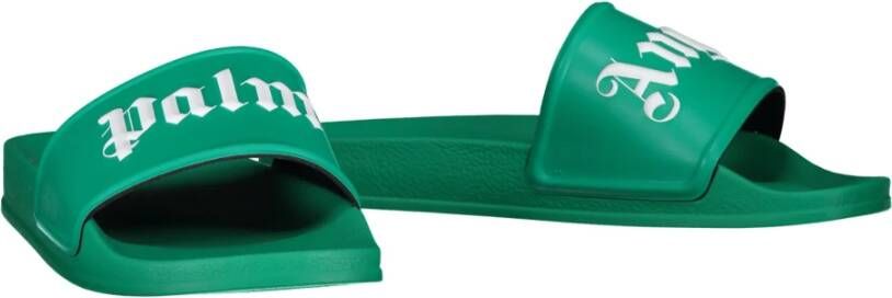 Palm Angels Geëmbosseerde Logo Rubberen Slides Green Heren