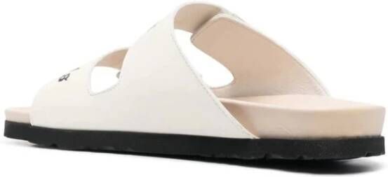 Palm Angels Leren Logo Sandalen Beige Heren