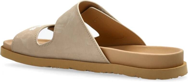 Palm Angels Leren slippers met logo Beige Heren