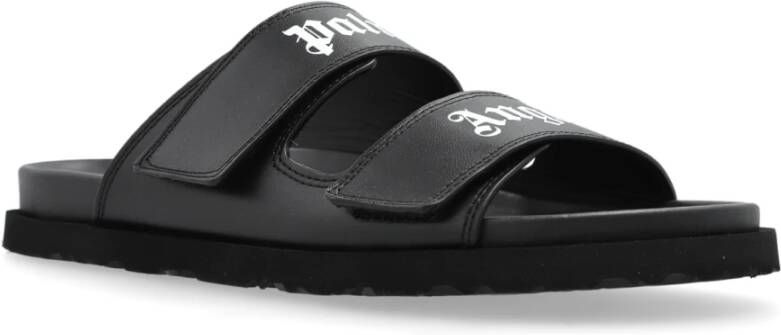 Palm Angels Leren slippers met logo Black Dames