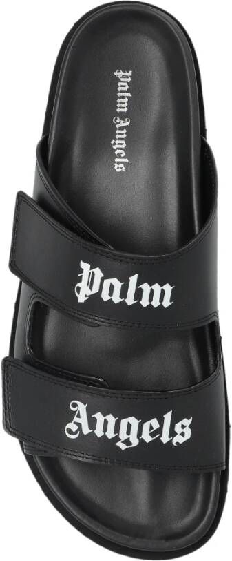 Palm Angels Leren slippers met logo Black Dames