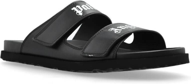 Palm Angels Leren slippers met logo Black Heren