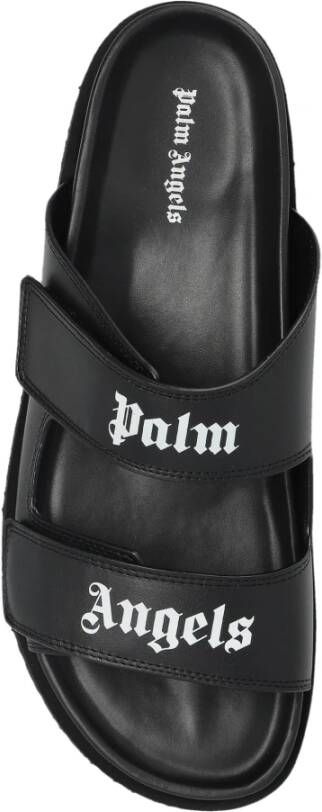 Palm Angels Leren slippers met logo Black Heren