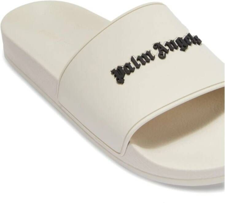 Palm Angels Beige Logo-Print Slides voor Heren Beige Heren