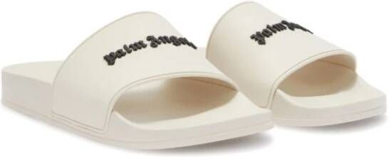 Palm Angels Beige Logo-Print Slides voor Heren Beige Heren