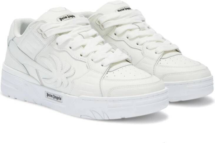 Palm Angels Witte leren sneaker met uitsparingen White Heren