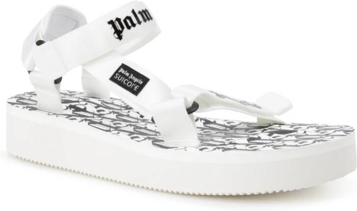 Palm Angels Witte Rubberen Sandalen met Logoband White Heren