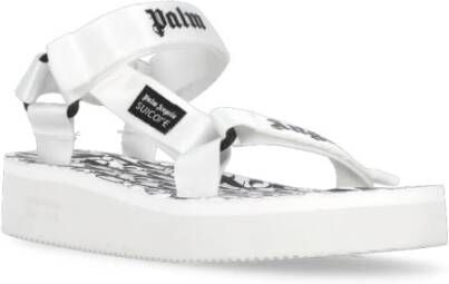 Palm Angels Witte stoffen sliders met logostraps White Dames