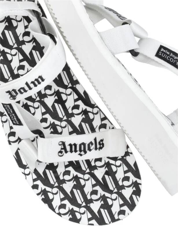 Palm Angels Witte stoffen sliders met logostraps White Dames