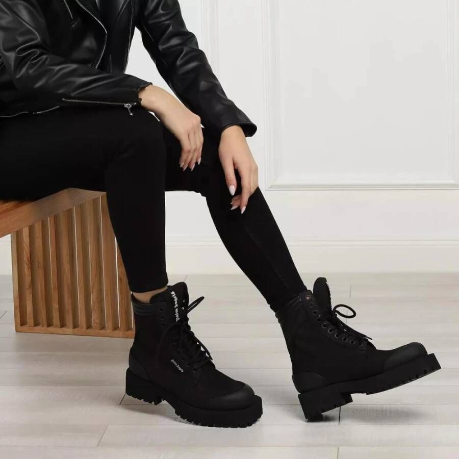 Palm Angels Zwarte Leren Veterschoenen met Plateauzool Black Dames