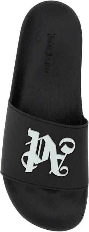 Palm Angels Geëmbosseerde Monogram Rubberen Slides Black - Foto 4