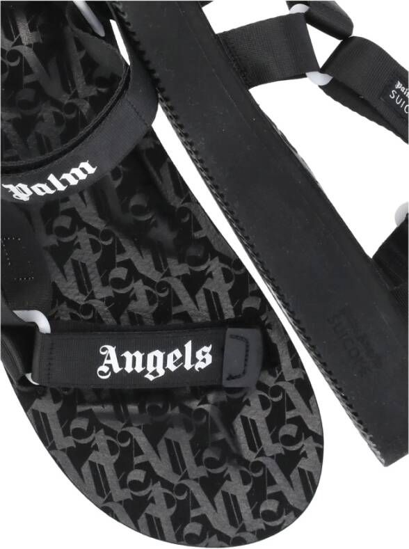 Palm Angels Zwarte Slippers met Logo Straps Black Heren