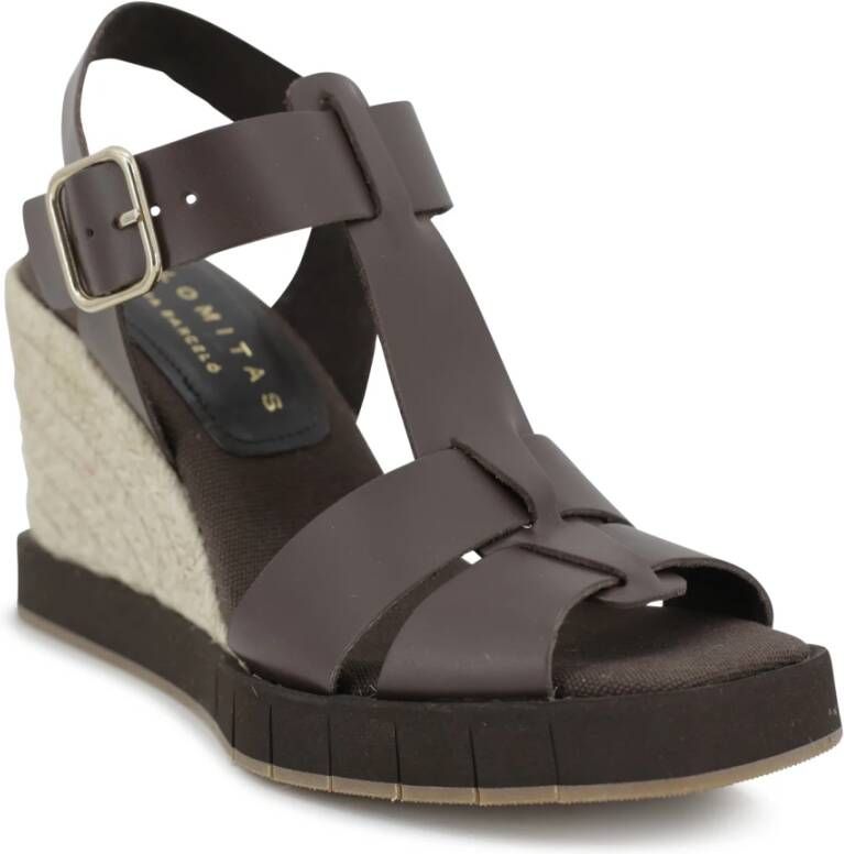 Paloma Barceló Bruin leren sleehak sandalen Carla espadrilles Brown Dames