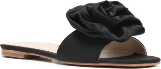 Paloma Barceló Calipso Satin Bloemen Applique Sandalen Black Dames