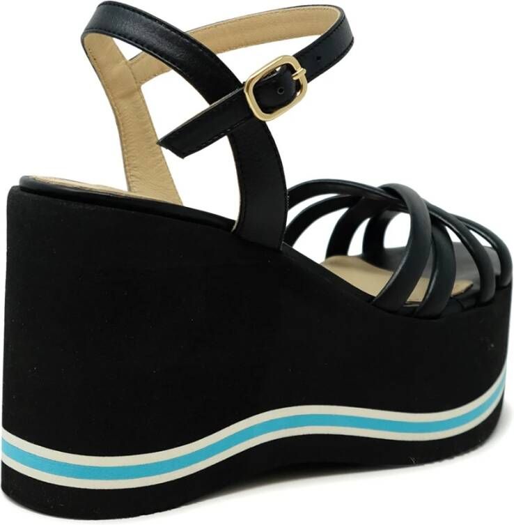 Paloma Barceló Zwarte Leren Sleehak Sandalen Ss24 Black Dames