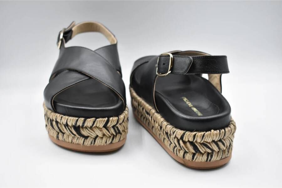 Paloma Barceló Zwarte Sleehak Espadrilles Enkelband Schoenen Black Dames