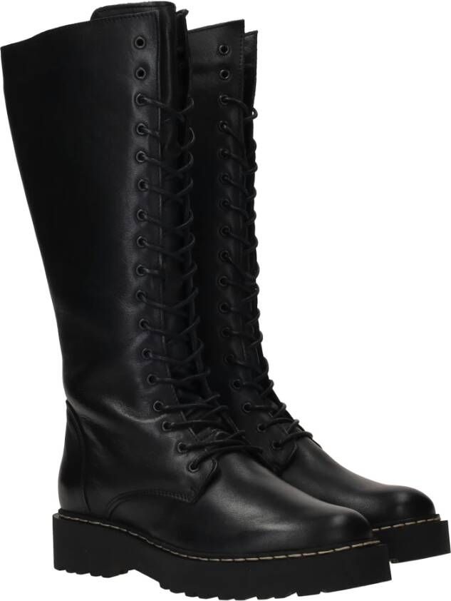 Palpa Stijlvolle zwarte leren veterschoenen Black Dames