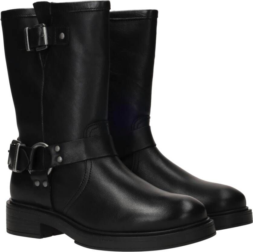 Palpa Zwarte Bikerboot met Zilveren Gespen Black Dames