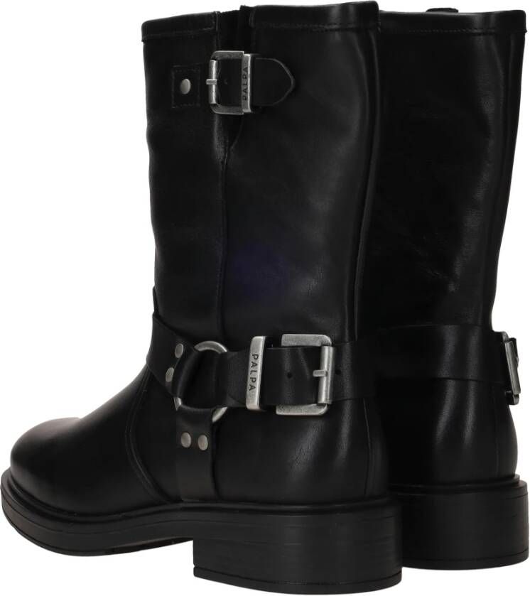 Palpa Zwarte Bikerboot met Zilveren Gespen Black Dames