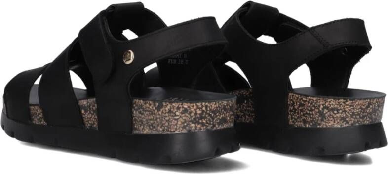 Panama Jack Zwarte Leren Sandalen Sammy Black Dames