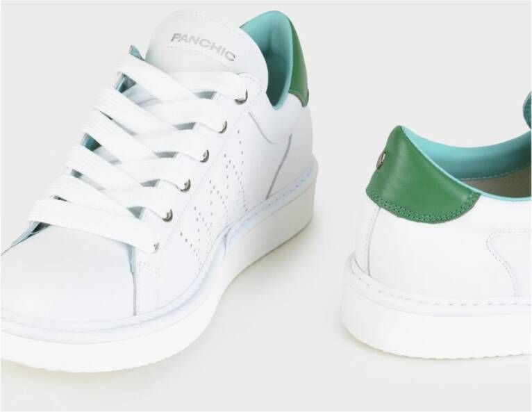 Panchic Witte leren veterschoenen met groene spoiler White Heren