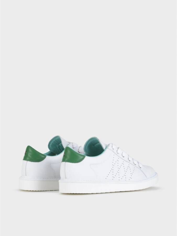 Panchic Witte leren veterschoenen met groene spoiler White Heren