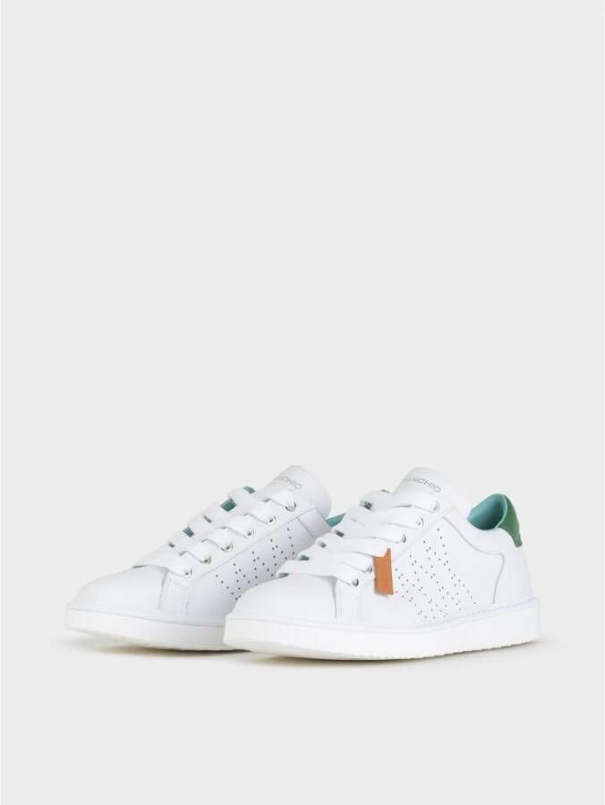 Panchic Witte leren veterschoenen met groene spoiler White Heren