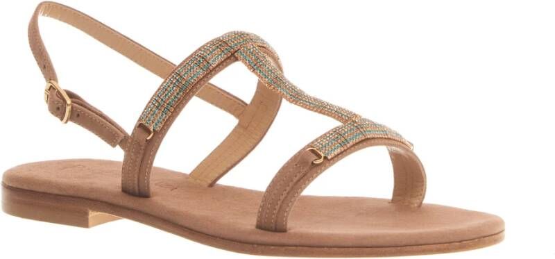 Paola Fiorenza Beige Suède Sandalen met Blauwe en Koperen Kristallen Beige Dames