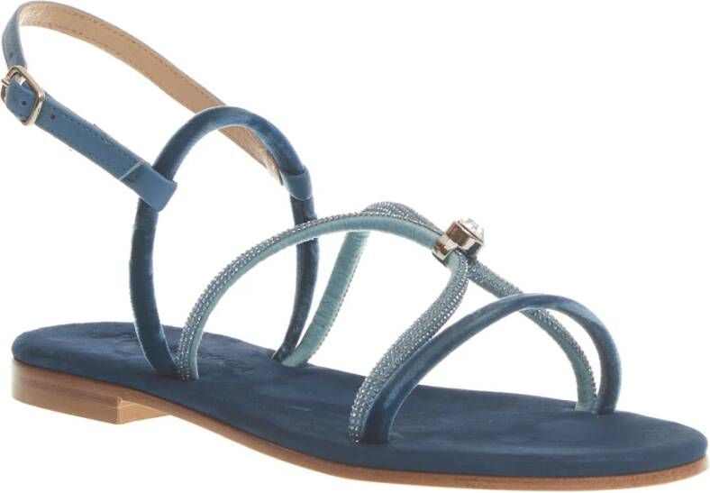 Paola Fiorenza Blauwe Fluwelen Sandalen met Microkristallen Blue Dames