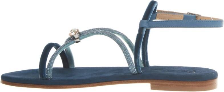 Paola Fiorenza Blauwe Fluwelen Sandalen met Microkristallen Blue Dames