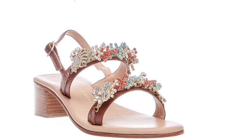 Paola Fiorenza Leren Sandalen met Strass voor Dames Brown Dames