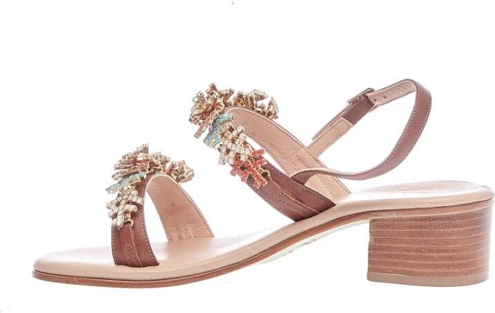 Paola Fiorenza Leren Sandalen met Strass voor Dames Brown Dames