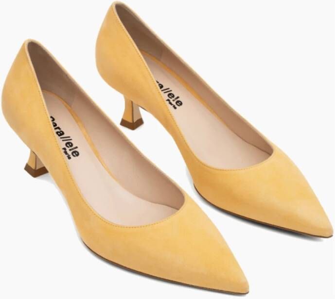 Parallele Gele Suède Puntige Pump Yellow Dames