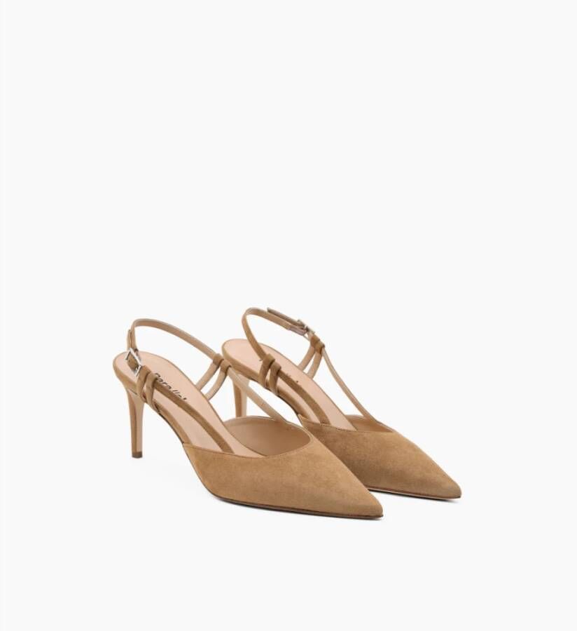 Parallele Kameel Slingback in Suède met Zilveren Gesp Brown Dames