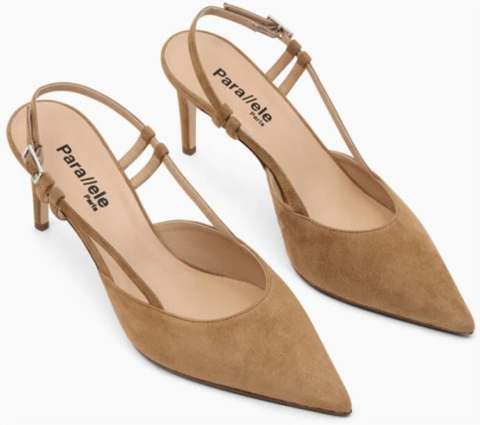 Parallele Kameel Slingback in Suède met Zilveren Gesp Brown Dames