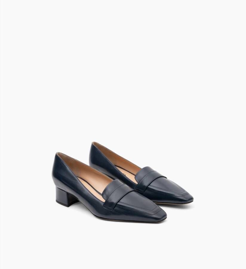 Parallele Marineblauwe Leren Loafers met Stikdetail Blue Dames